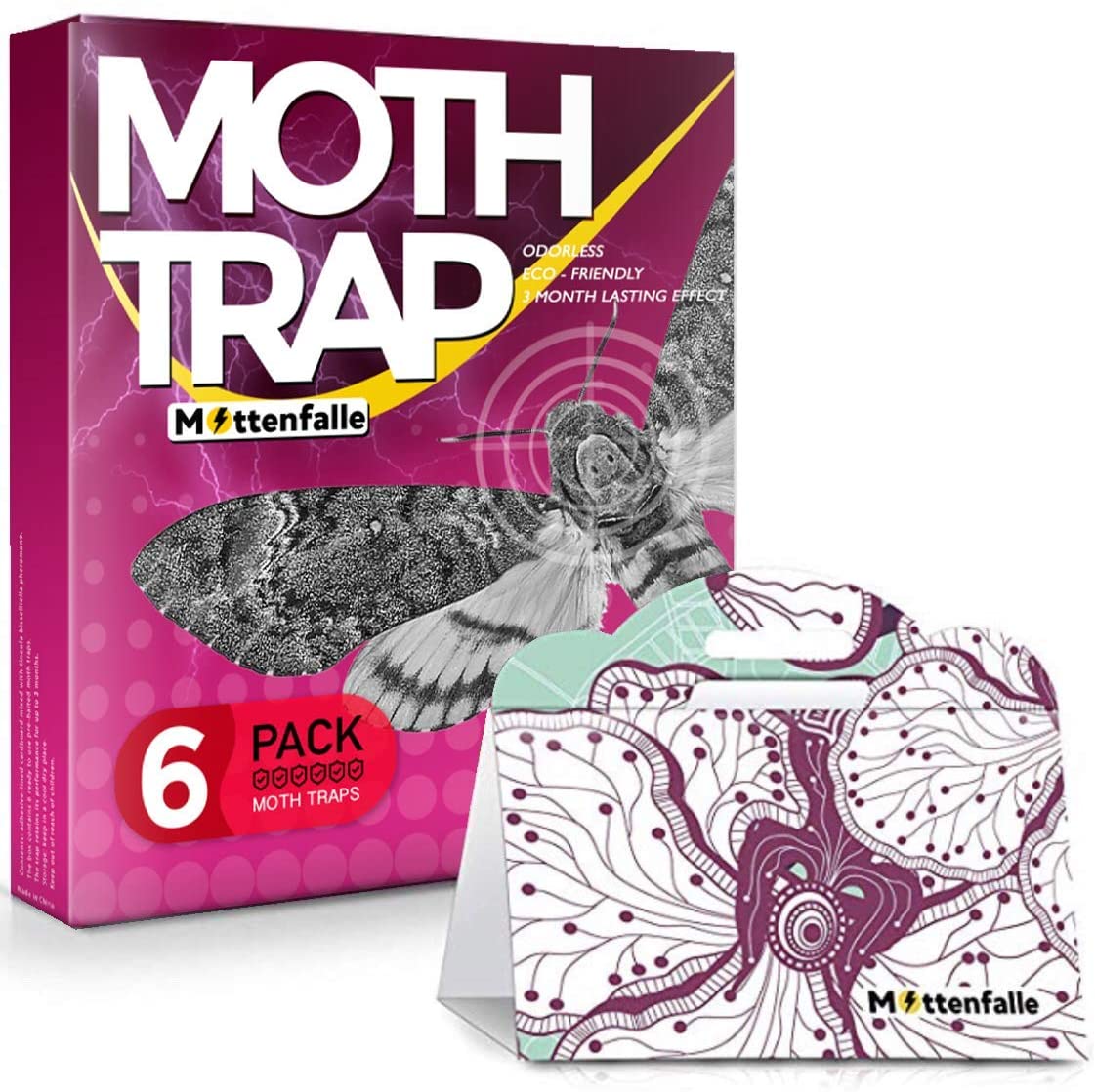 Mottenfalle Clothes Moth Traps 6-Pack - Prime Safe Non-Toxic Eco-Friendly Moth Traps with Pheromones Sticky Adhesive Tool for Wool Closet Carpet - wit